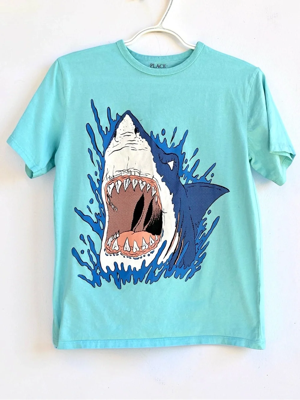 Boys Shark Graphic T-Shirt Aqua Blue Short Sleeve Tee XL 14 Children’s Place